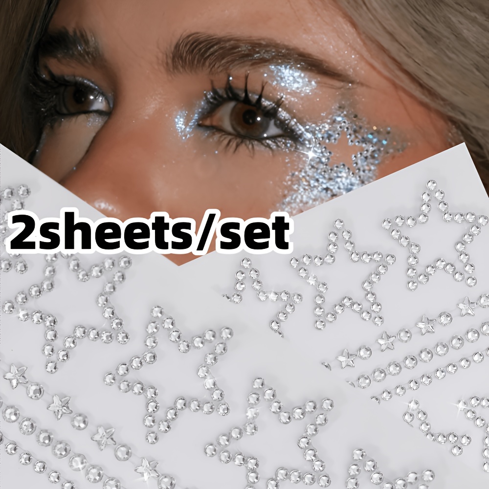 Body Jewelry Stickers - 1/2 Sheets Star Rhinestone Stickers Self-Adhesive
