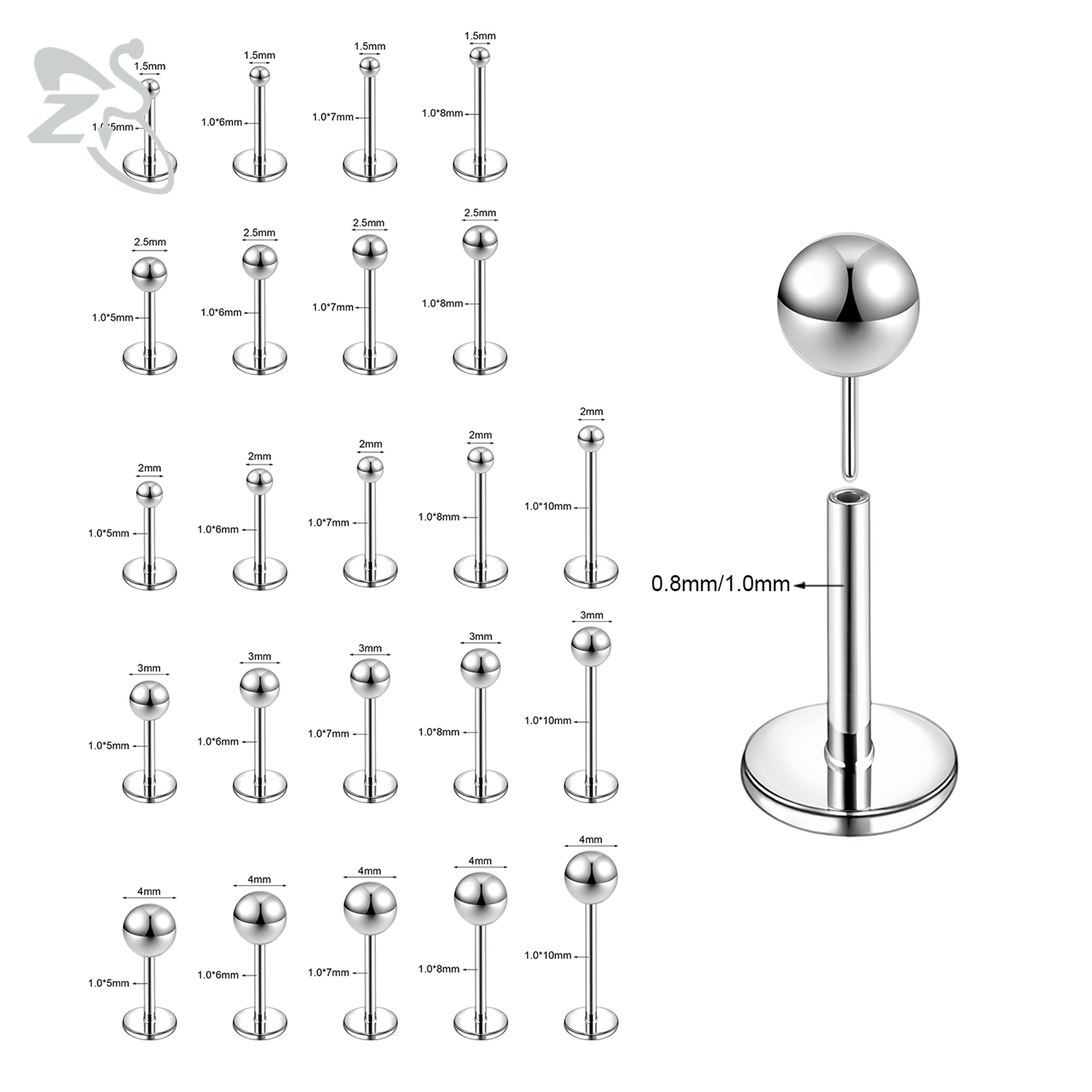 ZS 10 Pcs/lot Plug-In Style 18 - Body Jewelry Threadless review and price