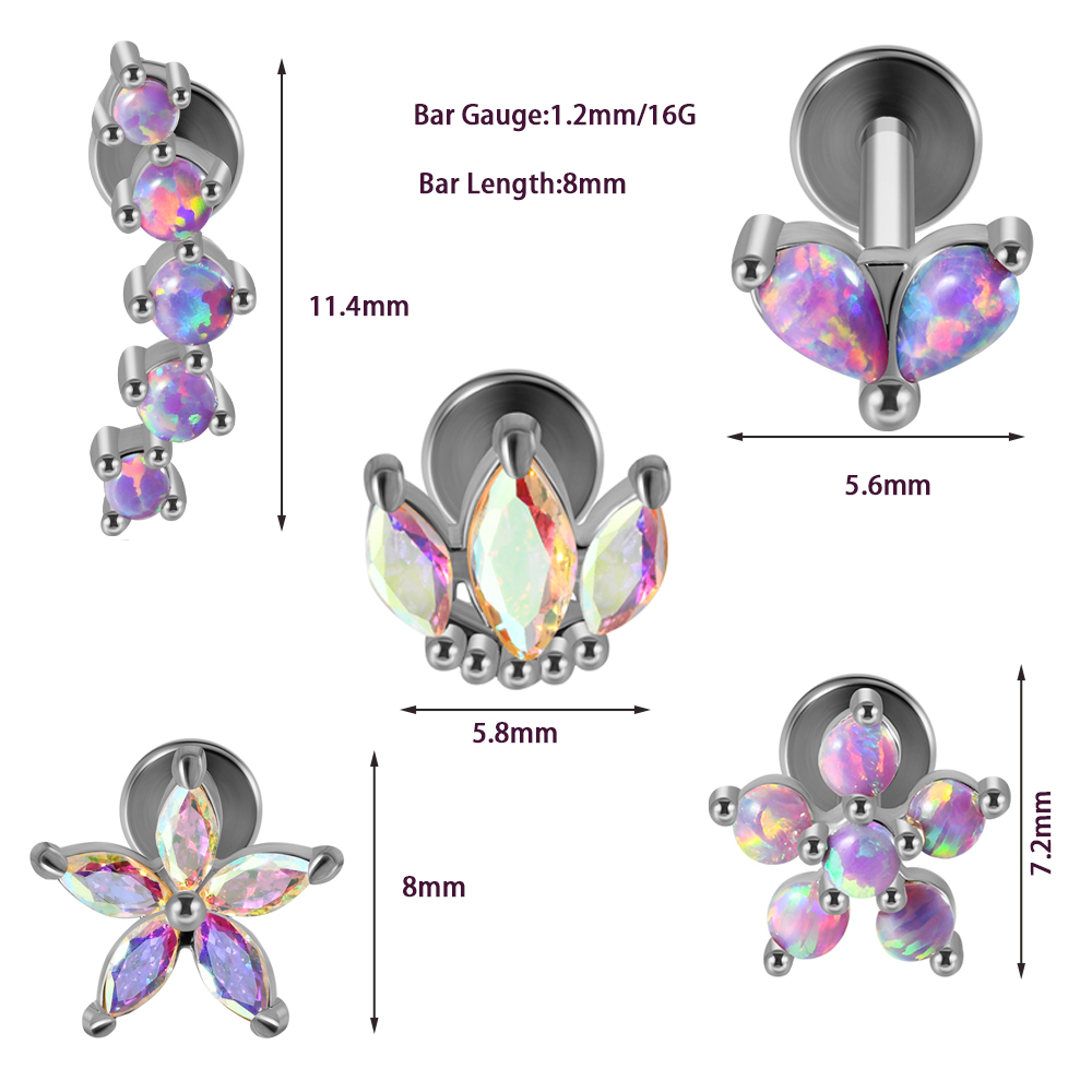 1PC Stainless Steel Opal Flowe - Body Jewelry Labret review and price